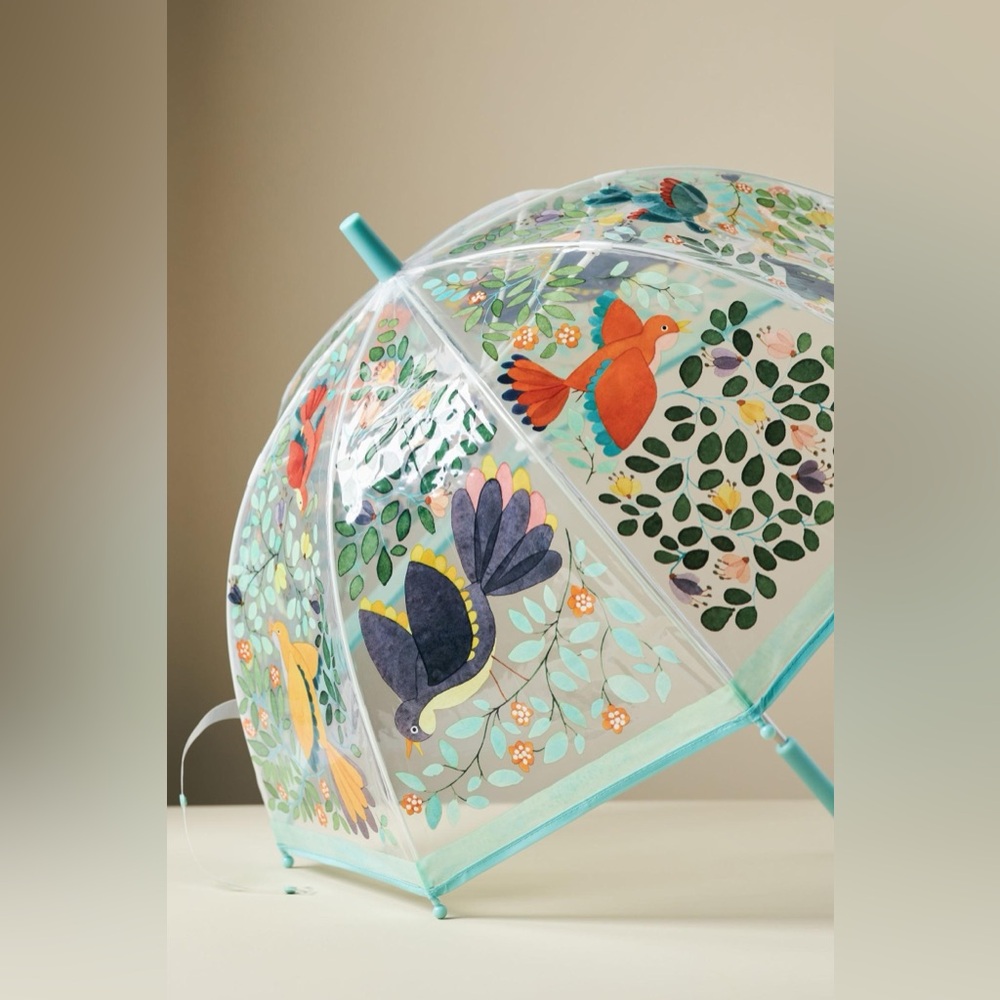 Anthropologie child size Clear Umbrella with Colorful Bird Design